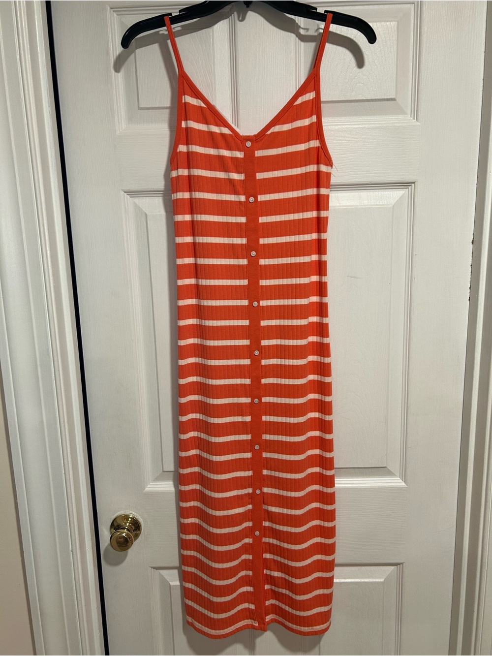 aerie Orange and White Striped Button-Front Midi Dress